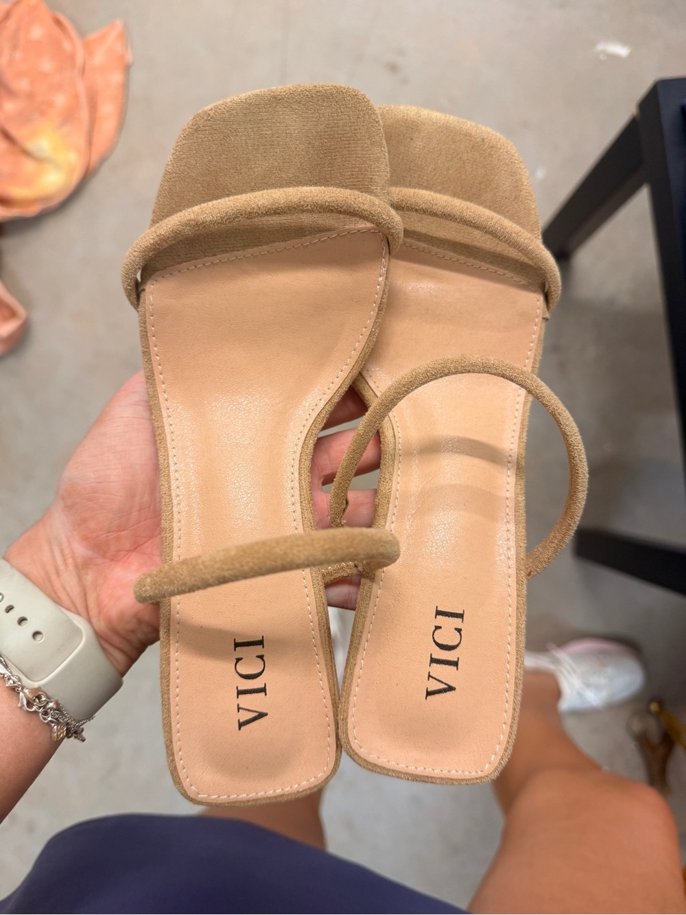 VICI Nude Tan Suede Square-Toe Slide Sandals